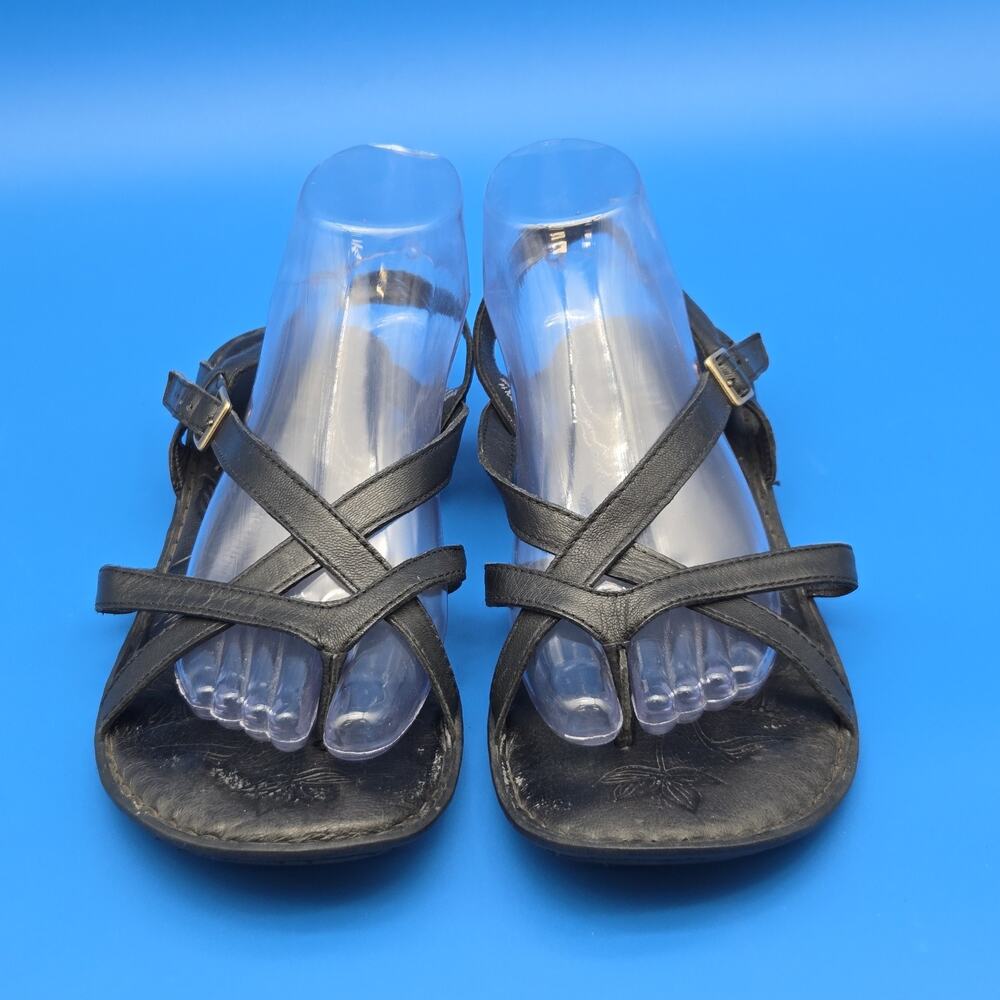 Born Mai Leather Strappy Sandals Women’s Size 10 Black Slingback Comfort - Picture 3 of 11